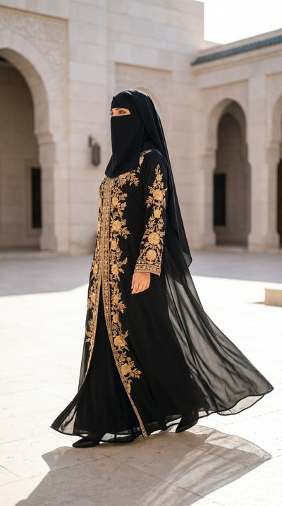 Midnight Bloom Embroidered Abaya