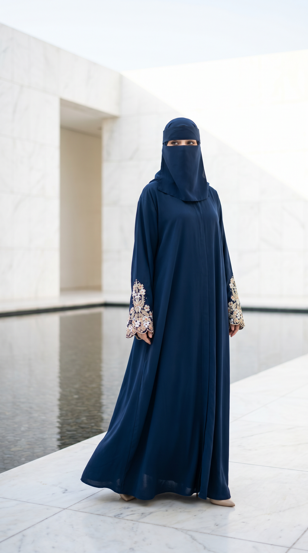 Navy Blue Flowing Abaya