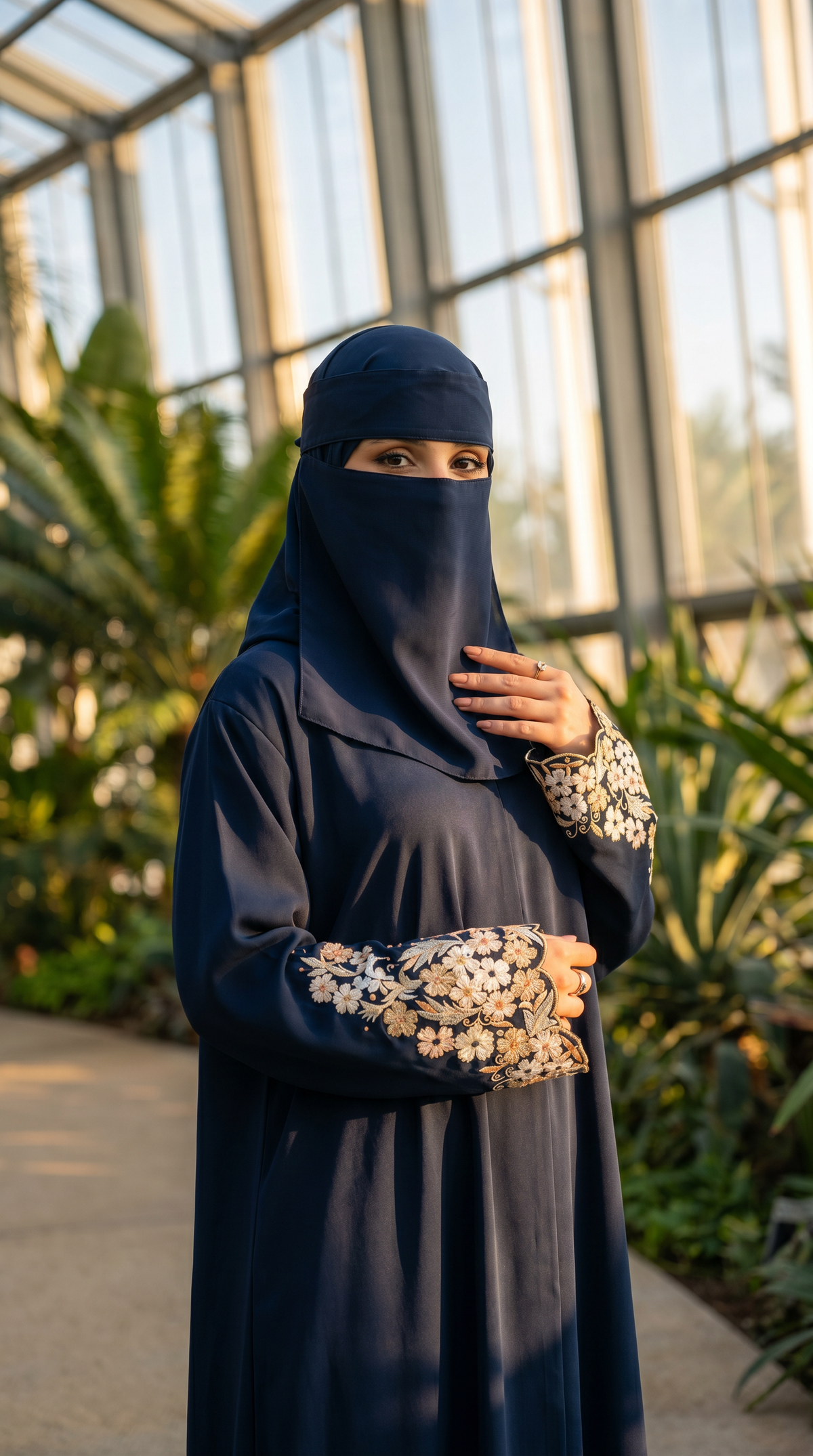 Navy Blue Flowing Abaya