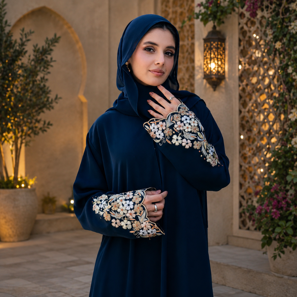 Navy Blue Flowing Abaya