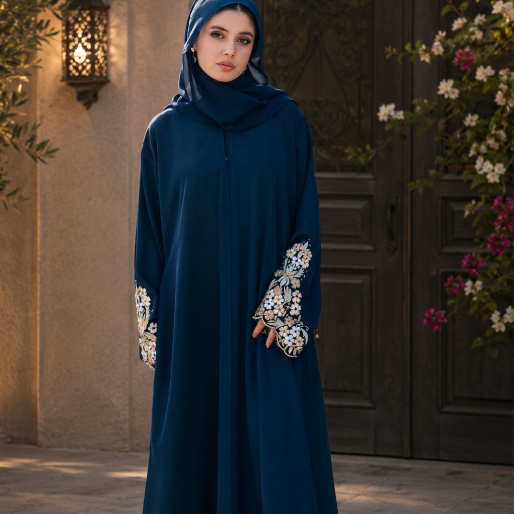 Navy Blue Flowing Abaya